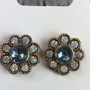 Boho gold tone blue round flower stud